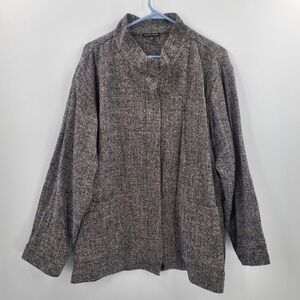Eileen Fisher Women's Organic Cotton Tweed Stand Collar Lined Jacket Size XL